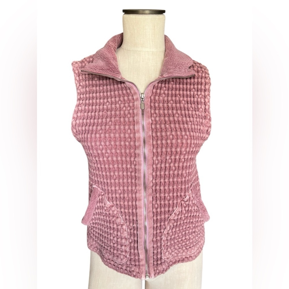 Mod-O-Doc Women’s Vintage Mauve Textured Full Zip Collard Cotton Vest Sz 2